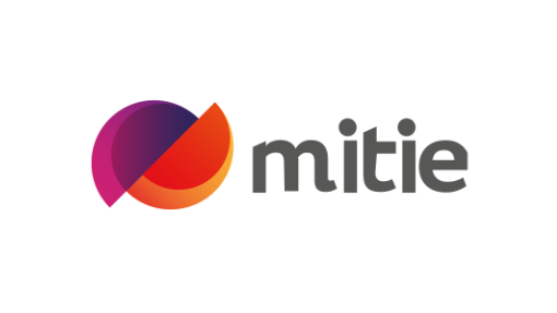 Mitie logo featuring a stylised, overlapping purple and orange circular graphic to the left of the company name in grey lowercase letters.